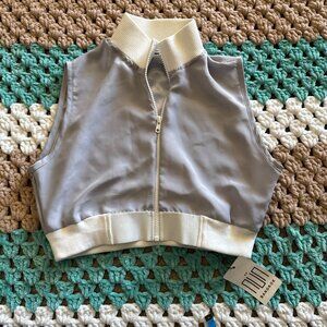 Bangkok Gray White Zipper Wind Breaker Tank Top Cropped Shirt Womans Medium NWT